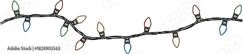 Festive string of colorful christmas lights on a white background illustration