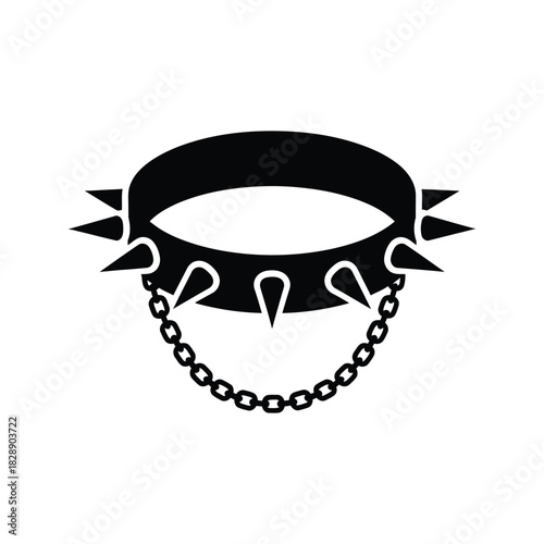 A collar with spikes on chain silhouette vector art illustration