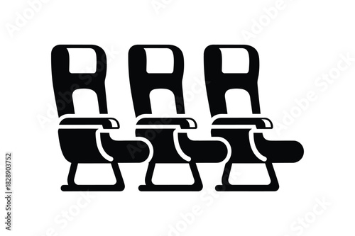 Three airplane seats silhouette vector art illustration