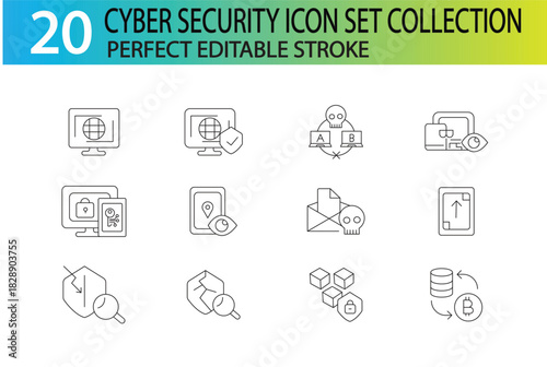 CYBER SECURTY LINE ICON SET