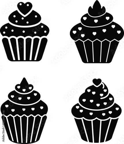 A set of silhouette vector of Cupcake illustration