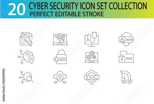 CYBER SECURTY LINE ICON SET