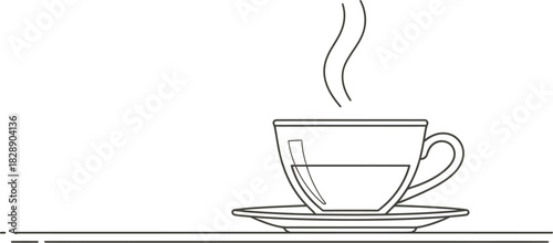 Steaming cup of tea illustration on a white background with simple line drawing