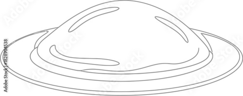Minimalist line art illustration of a UFO on a white isolated background