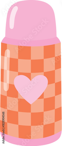 Isolated pink thermos with checked pattern and heart illustration