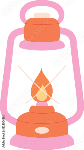 cute pink kerosene lamp, vintage oil lamp for camping and outdoor, classic lantern isolated illustration