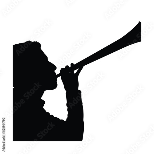 Man blowing a long horn silhouette
