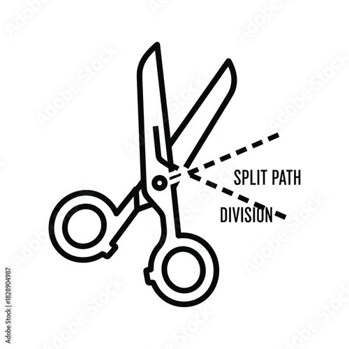 Icon of open scissor illustrating split path and division concept