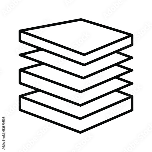 Outline icon of four stacked square layer shape, isolated on