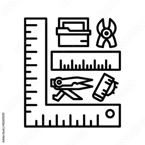 Line art icon set of carpentry and construction tool collection