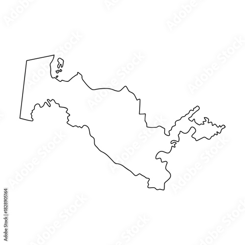 Uzbekistan country map outline vector graphic. Simple black and white line art illustration of the national border of Uzbekistan for geographical projects