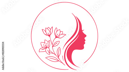 Elegant woman floral profile logo
