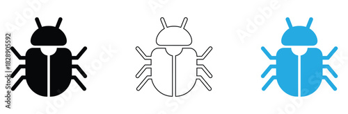 Charming beetle icon set in black, outline, and vibrant blue offers whimsical design elements for nature-inspired projects and playful educational content