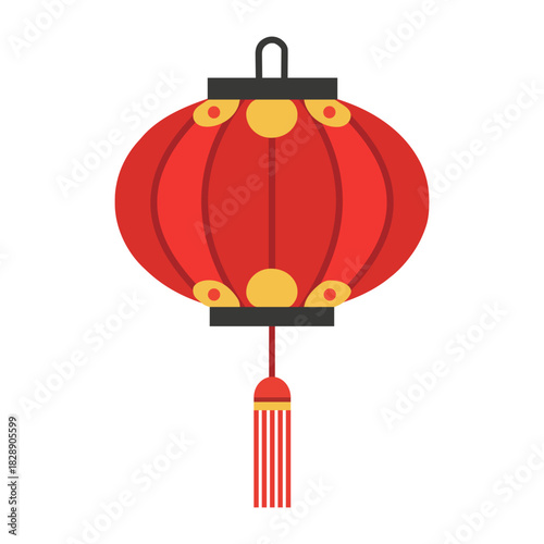 Flat icon illustration of a traditional Chinese red lantern, symbolizing good luck and festive joy.