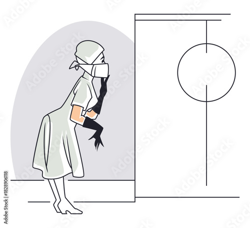 Intrigued woman looking into void.