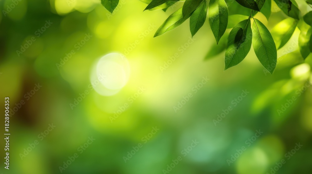 Naklejka premium Lush Green Leaves with Soft Focus Background Creating a Tranquil Natural Atmosphere for Relaxation and Meditation in Nature's Paradise
