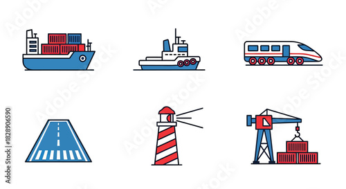 Transportation and Logistics Icons Set.