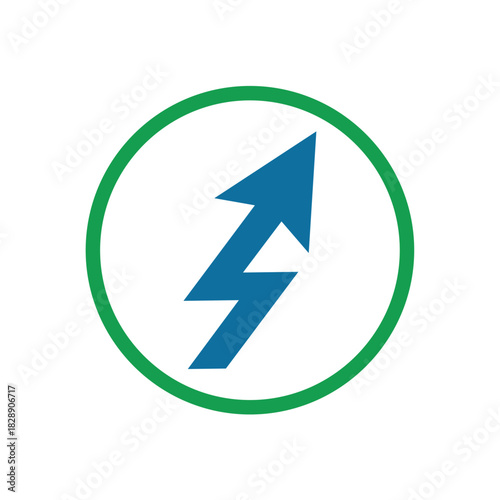 Upward Blue Arrow combined with Thunderbolt icon, editable circle stroke outlined.
