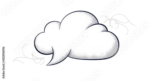 A hand-drawn speech bubble shaped like a cloud with wispy lines suggesting movement or thought.