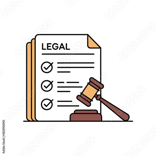 A legal document with checkboxes and a judge's gavel symbolizes law and justice.