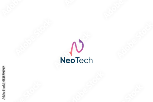 Letter N creative line art technological motion arrow loop logo
