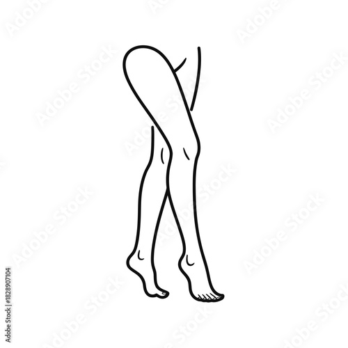 A minimalist outline drawing of a woman's legs, showing smooth skin and elegant shape.