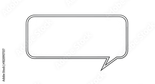 A blank rectangular speech bubble with rounded corners and a pointed tail on a white background.