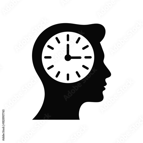 A clock face inside the silhouette of a man's head represents the concept of time management.