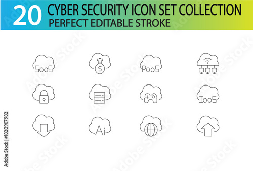 CYBER SECURTY LINE ICON SET