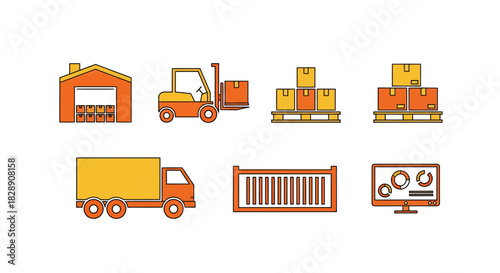 Logistics and shipping industry icons set.