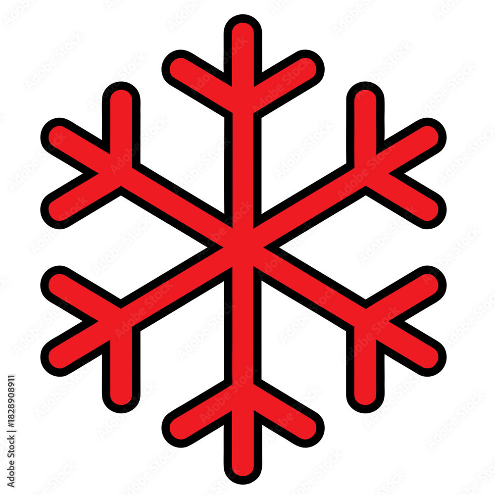 Fototapeta premium Red Snowflake Icon On Black Background Vector Illustration Flat Design