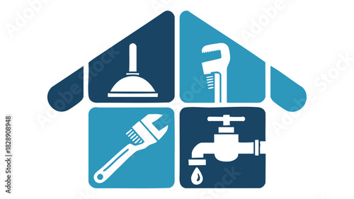 Home plumbing service icons set