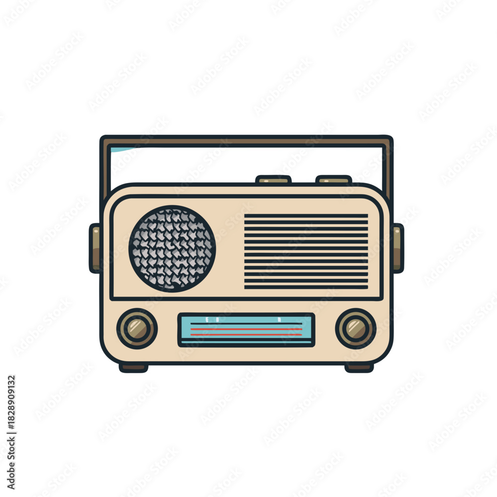 Fototapeta premium Retro Portable Radio With Simple Rounded Body Rectangular Display And Circular Speaker Grill On Black Background