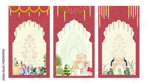 Traditional Indian Wedding Invitation Template with Mandala Art