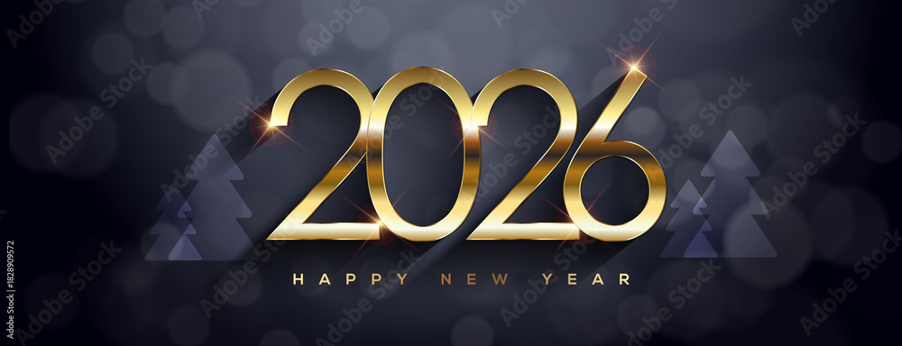 Naklejka premium 2026 Happy New Year Greeting Card Gold