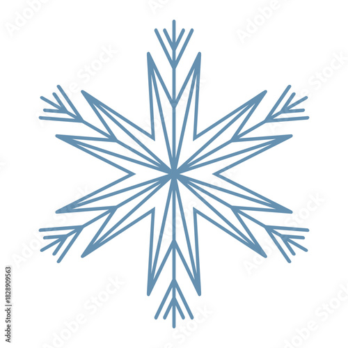 Blue template snowflake with shadow. Isolated snowflakes icon, round mandala. Winter Holiday cartoon flat illustration. Merry Christmas and New year Vector. Hand draw style.