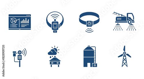 Smart Farming Technology and Agricultural Automation Icons.
