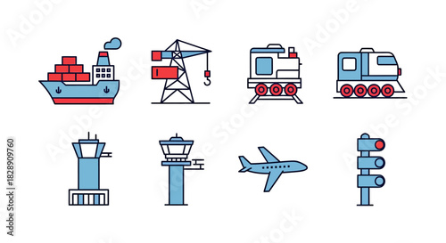 Transportation and Logistics Icons Set.