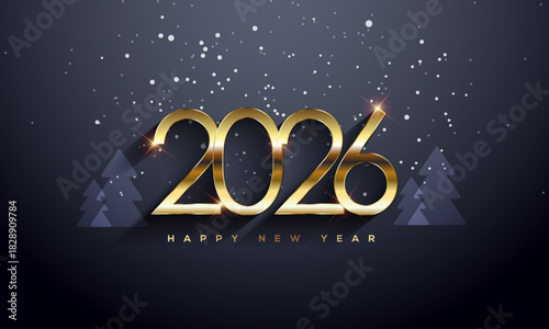2026 Happy New Year Greeting Card Gold