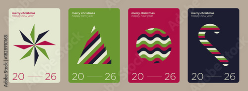 A set of Christmas card design in a simple style. Vector illustration.
