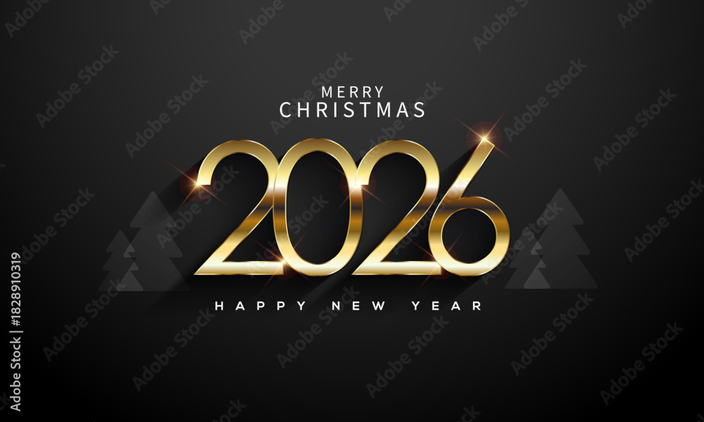 Naklejka premium 2026 Happy New Year Greeting Card Gold