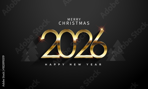 2026 Happy New Year Greeting Card Gold