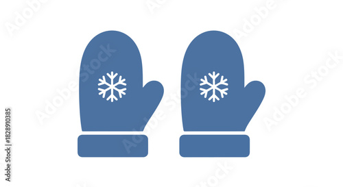 Iconic illustration of two blue mittens with snowflake designs for winter and cold weather concepts