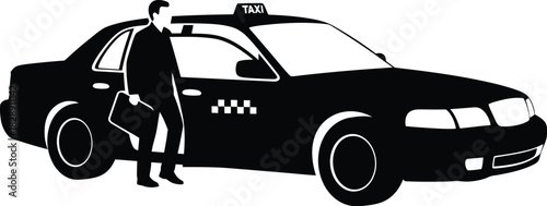Silhouette of a man exiting a taxi cab