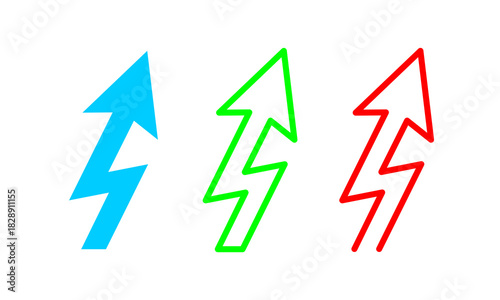 Upward Arrow combined with Thunderbolt icon, with editable stroke line.