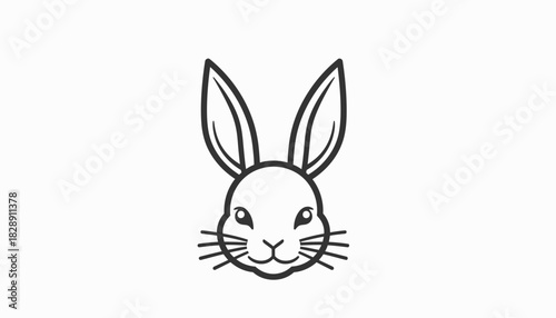 A simple black and white line drawing of a rabbit's face with long ears.