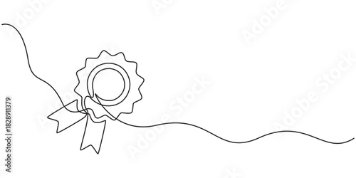 Award badge continuous one line drawing. Isolated on white background vector illustration. Pro vector, Continuous one line shape award isolated vector illustration. Award Ribbon Continuous Line Icon