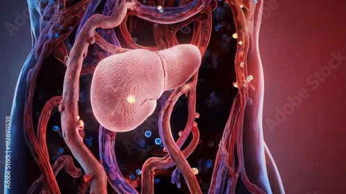 Animated Medical Visualization: Liver and Blood Vessels in Body