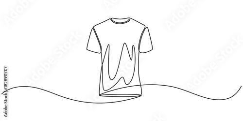 T-shirt continuous one line drawing, Jacket in continuous line art drawing style T shirt line art vector illustration . Men's clothing garment black linear design isolated on white background vector 