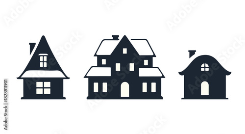 Illustration of Diverse House Styles Architectural Silhouettes